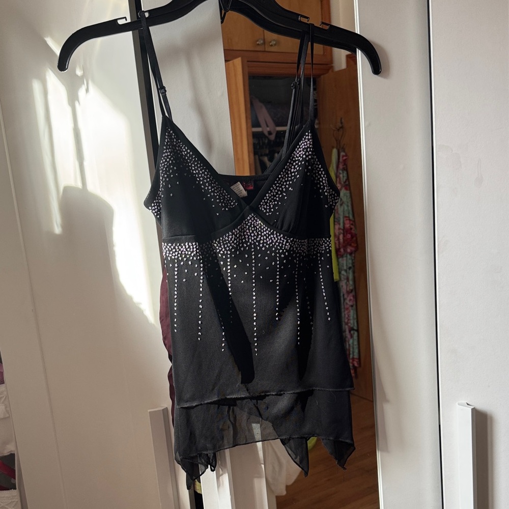 Vintage 2000s Elegant Black Embellished Women's Top handkerchief hem